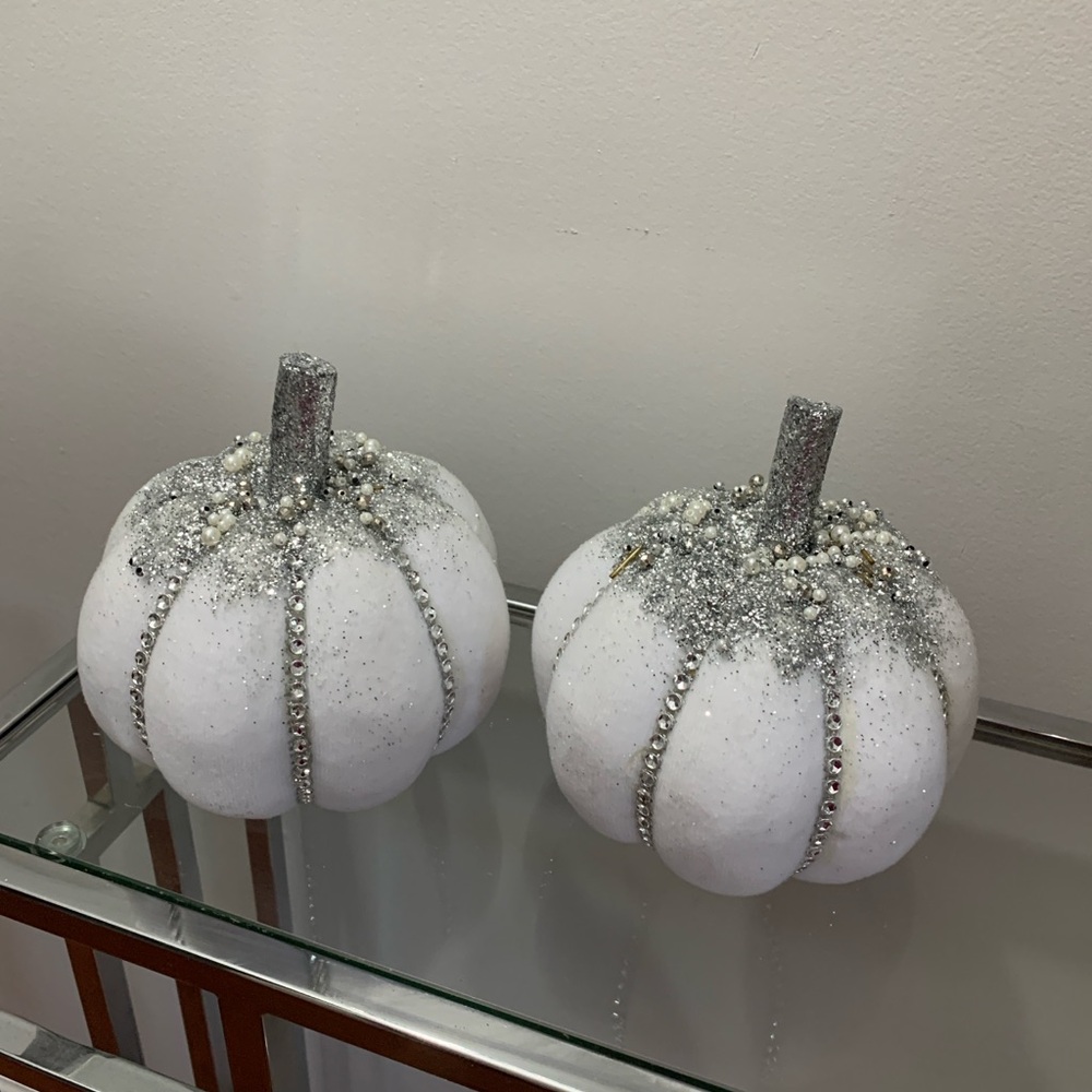 Elegant White and Silver Decorative Pumpkins